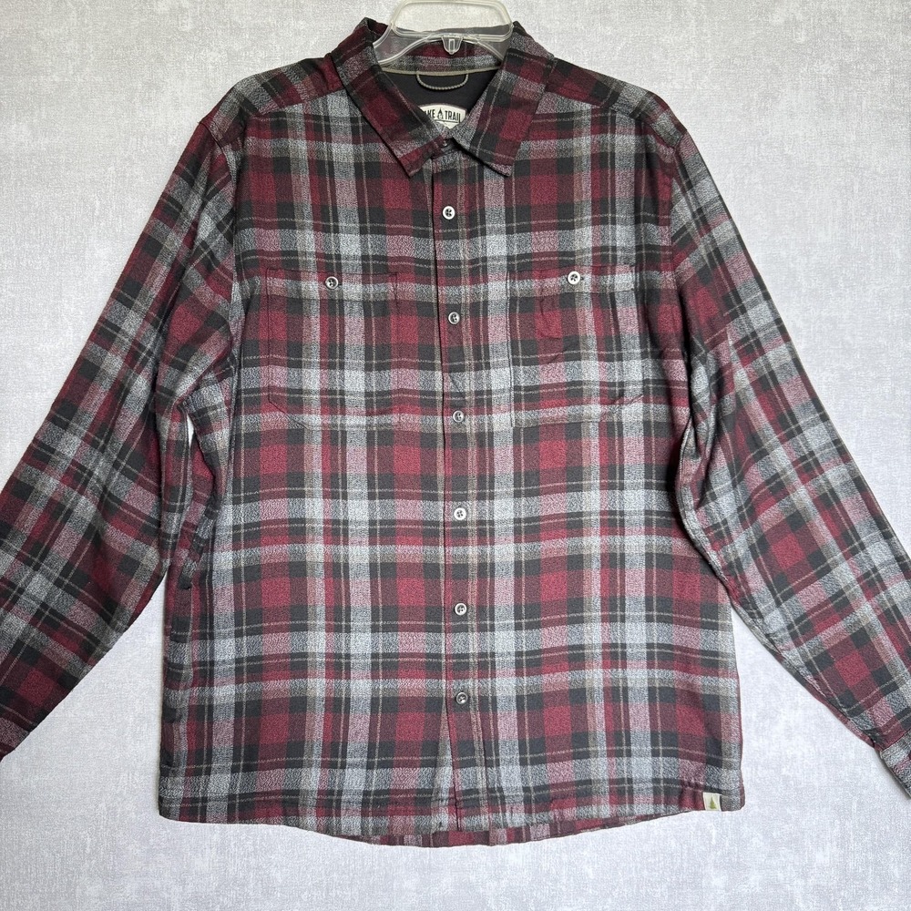 Lake & Trail Shirt Mens Large Red Gray Plaid‎ Flannel Button Front Outdoors